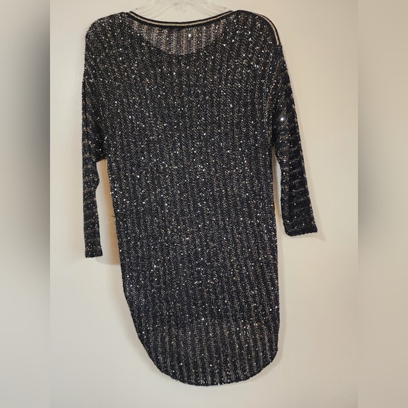 Women's Chicos Black Gold Silver SequenceStripe High Low Blouse Size One - Picture 5 of 9